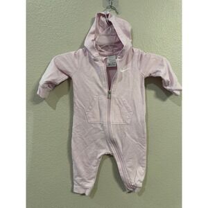 Nike Baby‎ Infant 9M Pink Full Zip Hooded Romper Coverall Jumpsuit